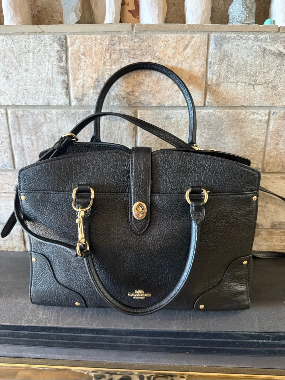 Coach Black Leather Mercer Satchel with Gold-Tone Details